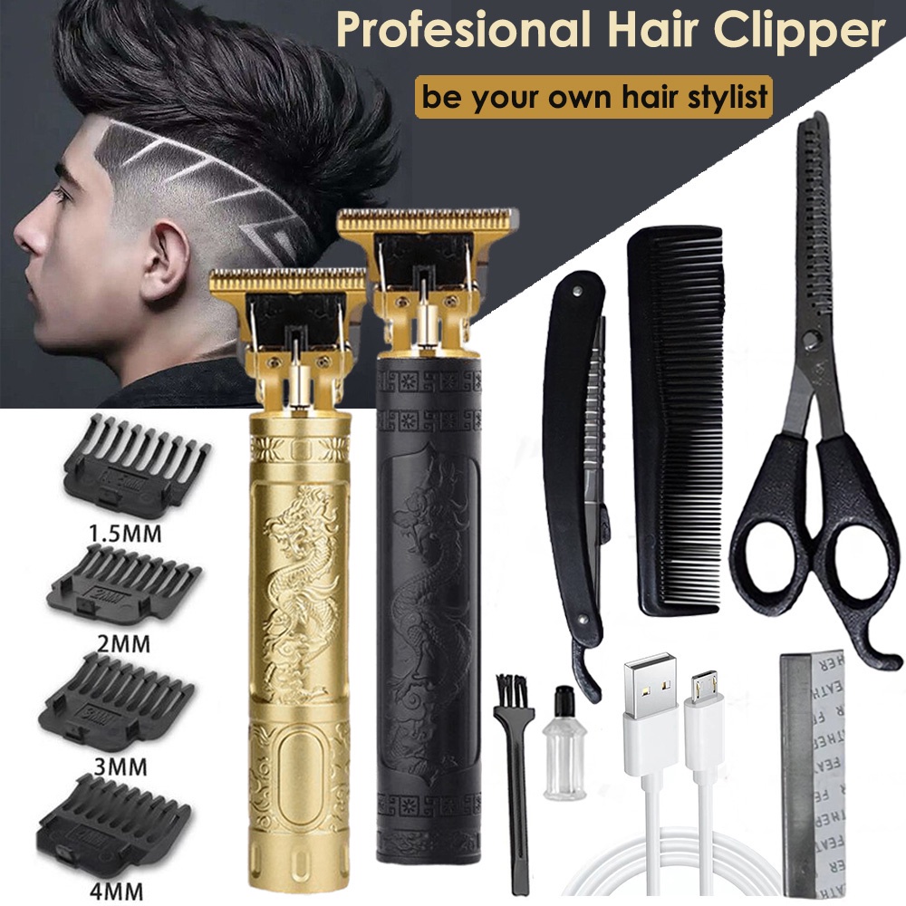 ZILLO Alat Mesin Cukur Rambut Elektrik Cas Hair Clipper Motif Dragon Pencukur Rambut Set Multifungsi