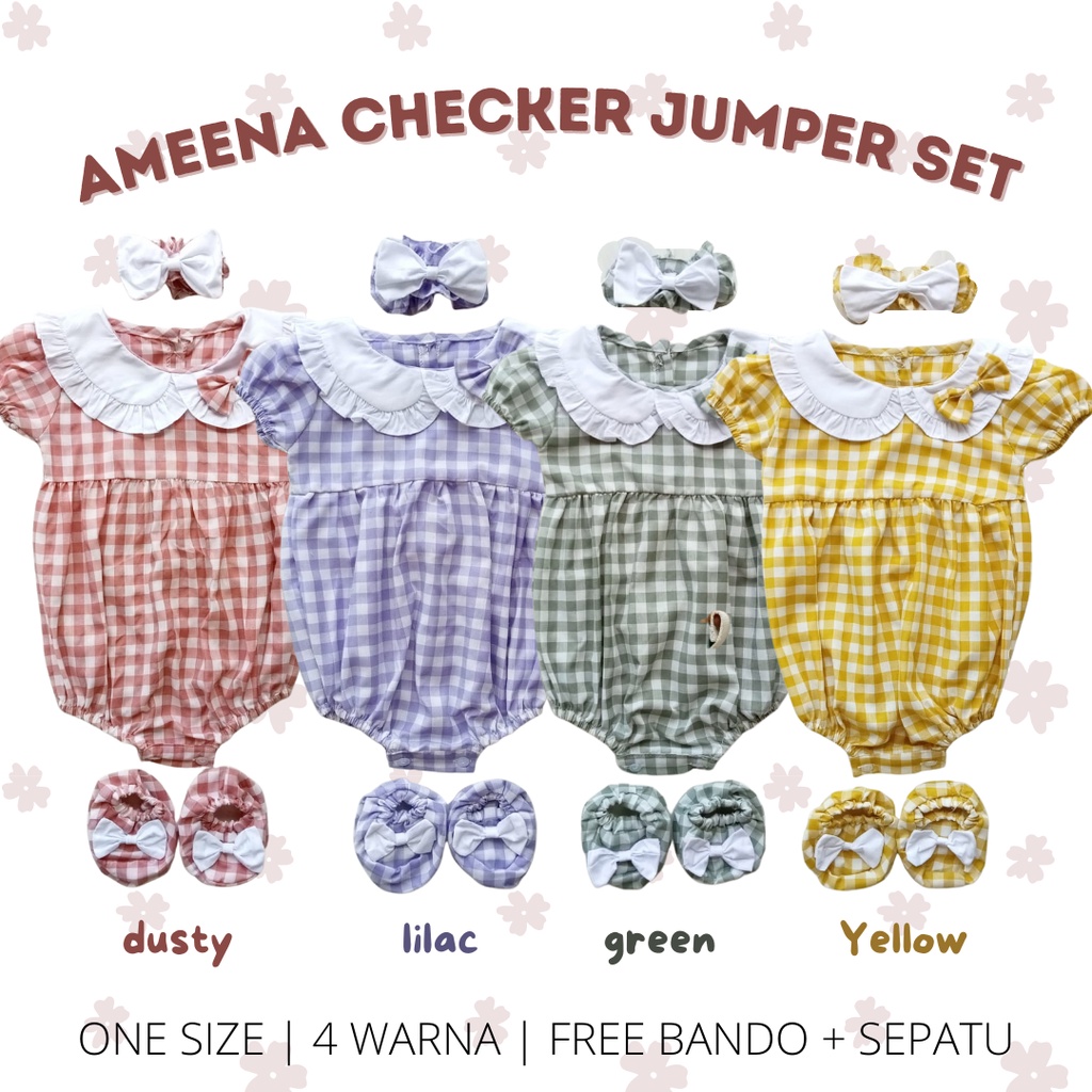 baju bayi baru lahir anak perempuan jumper newborn anak perempuan bayi cewek kado lahiran romper bayi baby newbon 0-12 bulan AMEENA CHECKER JUMPER SET jumper bayi