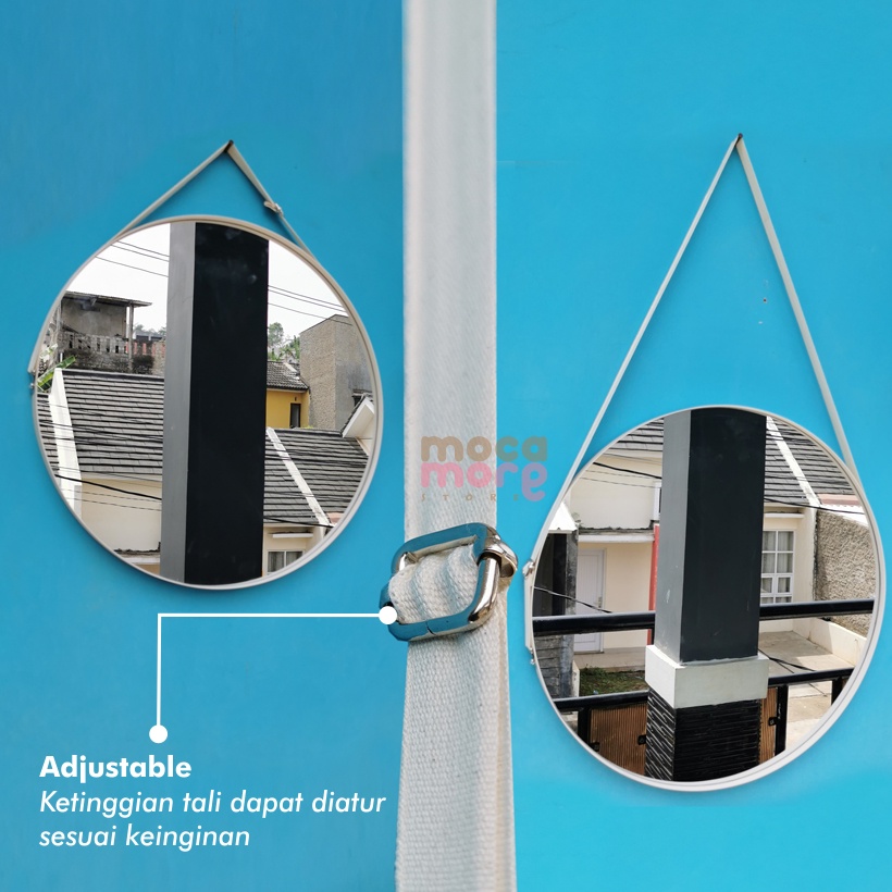 Cermin Dinding Aesthetic Tali Linen - Kaca Bulat Frameless Diameter 40 50 Cm