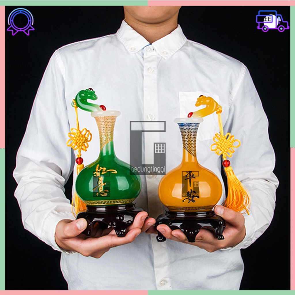 Pajangan Hiasan Patung Imlek Labu Holo Hulu Wu Lou Wulou Pumpkin Gantungan Tassel Matra Mantra Hoki Fengshui Hongshui Rejeki Keberuntungan Botol Gourd Kendi Asli Original Mengusir Pengusir Roh Jahat Rumah Cina Ukuran Besar Sedang Kecil Small Medium Big