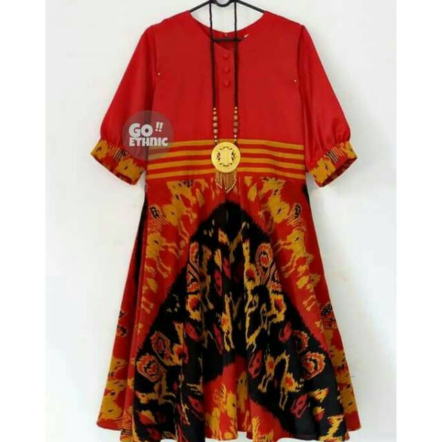 Dress tenun ikat kombinasi DR435