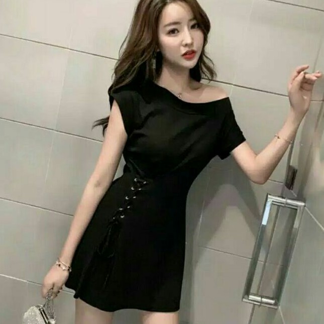 8181 Baju mini dress pesta hitam wanita import baju mini dress pendek cewek polos import korea murah