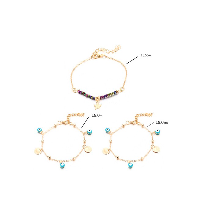 LRC Gelang Kaki Fashion Gold Mizhu Alloy Disc Eyes Hollow Star Multi-layer Anklet D09307