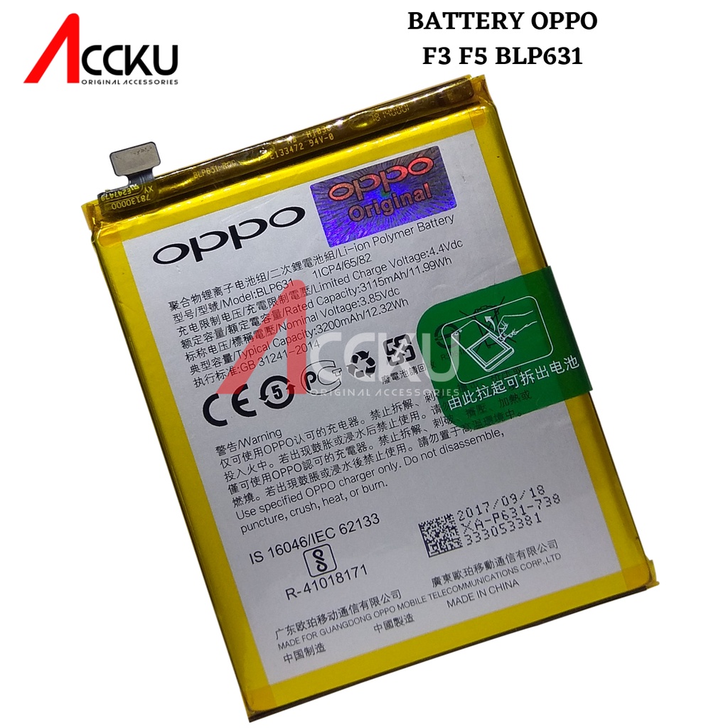 BATERAI OPPO BLP631 BATTERY OPPO F3 BATERAI OPPO F5 ORIGINAL