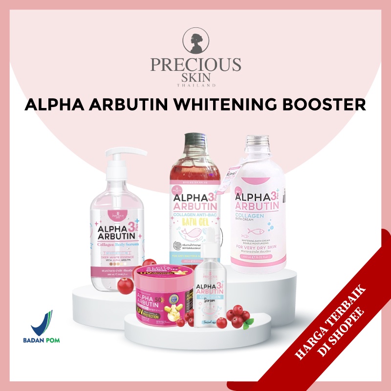 Precious Skin Alpha Arbutin 3Plus 10x Whitening Booster Collagen Body Serum - Bath Cream - Bath Gel 