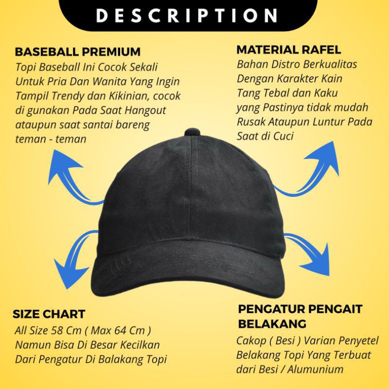 Topi polos baseball pria wanita Terlariss