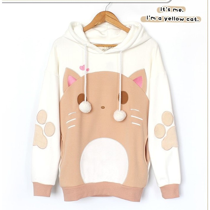 DISKON - JAKET SWEATER BIG CREAM CAT HOODIE EAR PRIA / WANITA HOODIE PLANET SURF