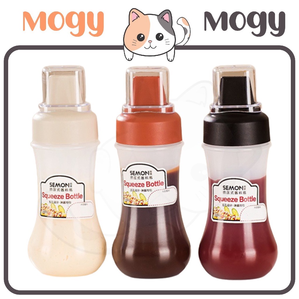 MOGYMOGY HL0357 Botol Dispenser Saos Cuka Minyak Mayonaise 3 Lubang 280ml Bahan Tebal Perlengkapan Dapur