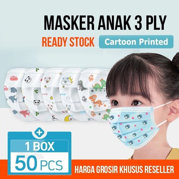 Masker anak 3 ply 3ply Kids Child mask motif Earloop 1box isi 50 Pcs motif