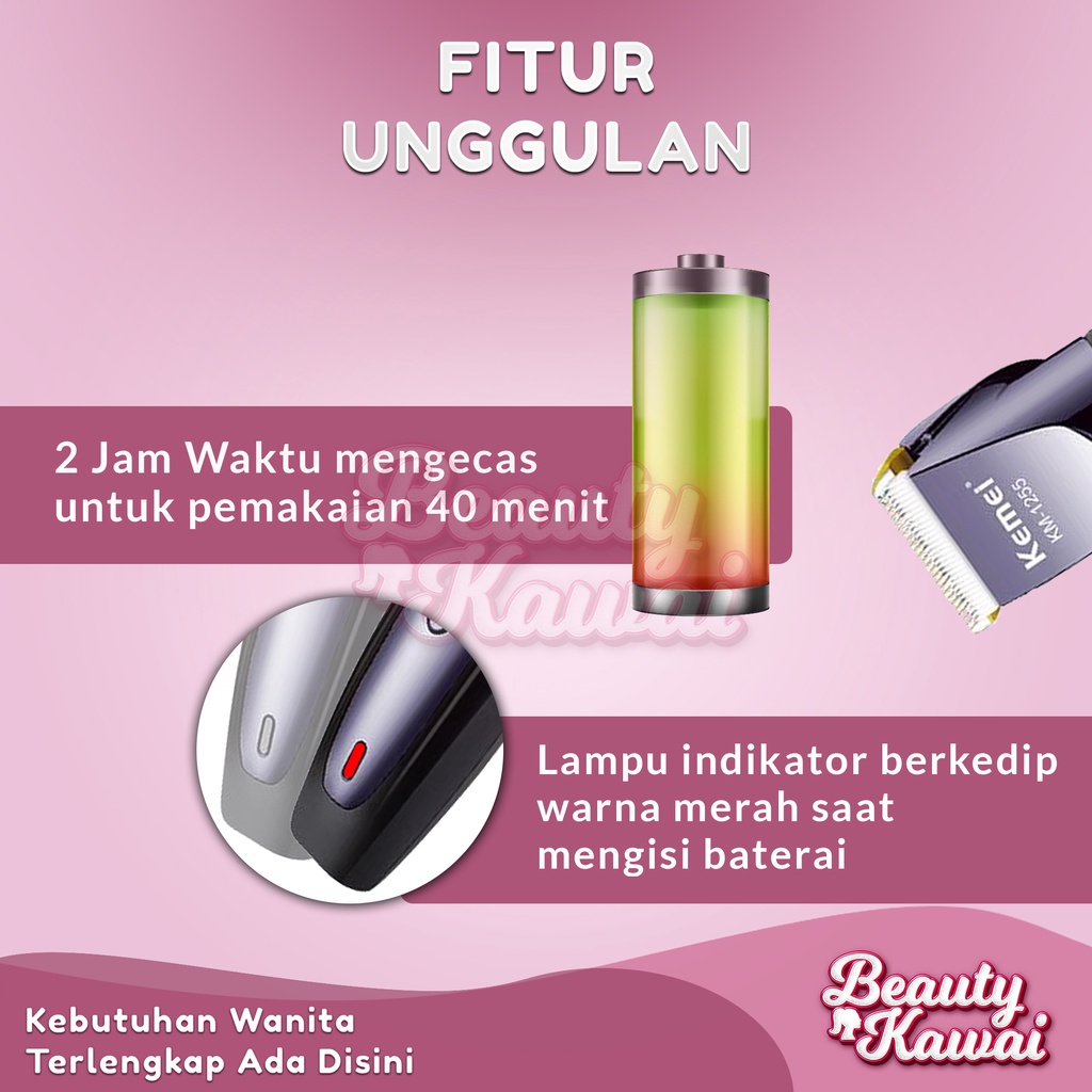 Cukuran Rambut Kemei KM-1255 Profesional Hair Clipper Pria Rechargeable