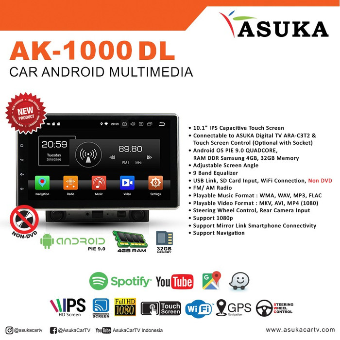 HEAD UNIT ASUKA ANDROID AK-1000/ DOUBLE DIN ASUKA ANDROID AK-1000