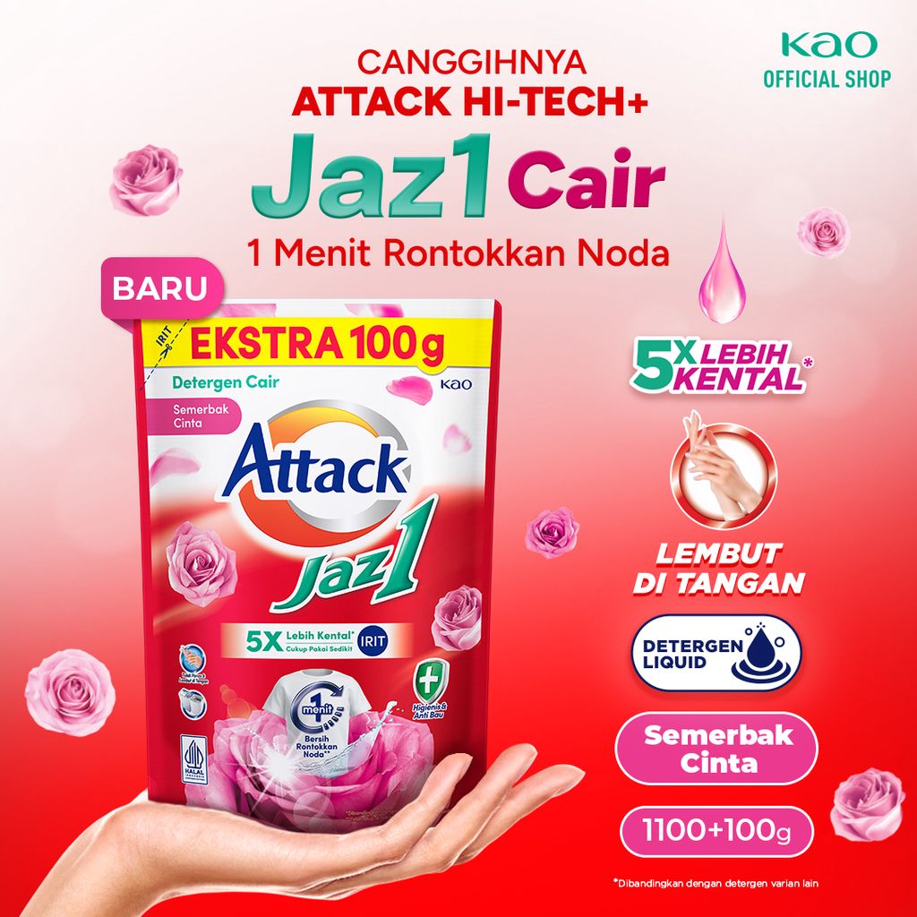 Attack Jaz1 Semerbak Cinta - Deterjen Cair Sabun Cuci Baju 1100+100gr