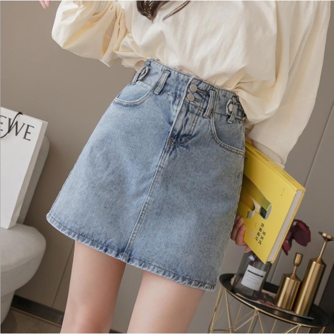 Denim Skirt Rok Pendek Denim Rok Jeans Wanita Fashion Korea Style Rok Musim Panas Pinggang Tinggi