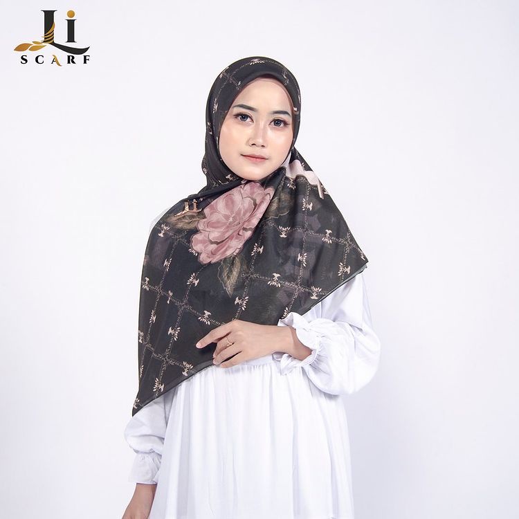 Jilbab Premium Li Scarf Peony Scarf - Black