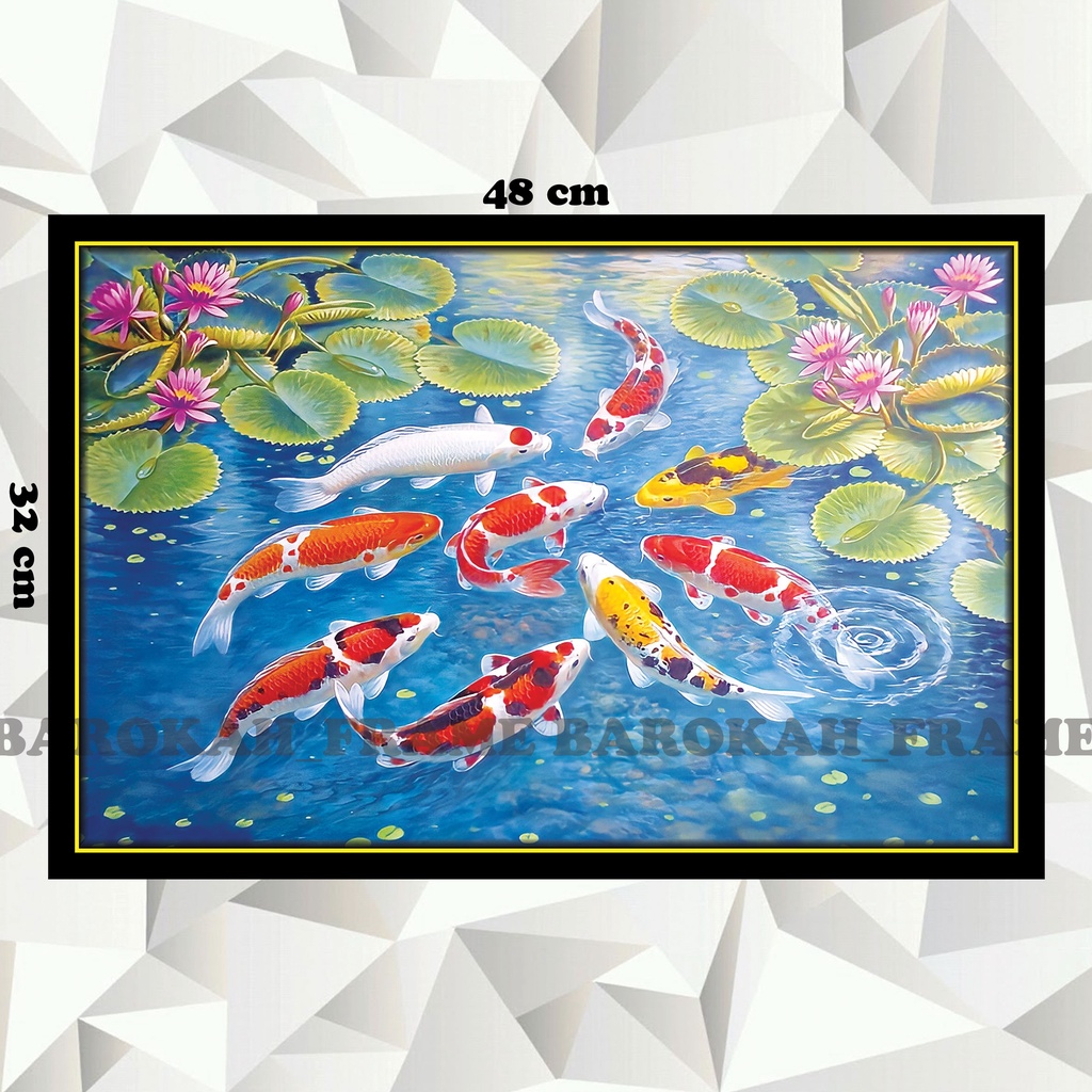 Poster Foto bingkai Lukisan Ikan KOI 9 Sembilan 32x48cm