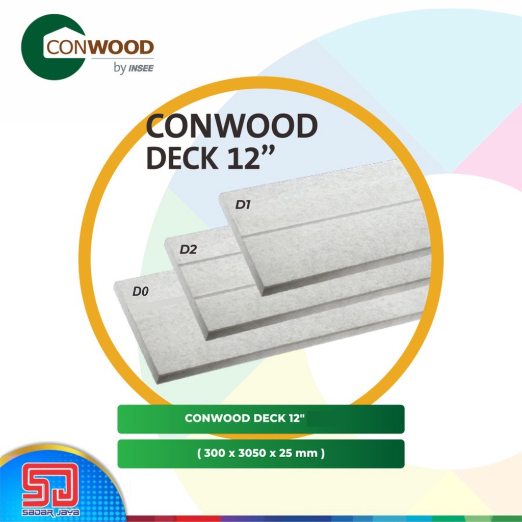 Conwood Deck 12" D0 D1 D2 lebar 30cm x 3m x 25mm Panel Lantai Fiber Cement Motif Kayu