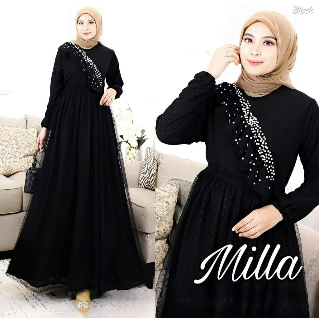 GAMIS WANITA TERBARU MILA MAXY BAHAN CERUTY BABYDOLL APLIKASI TILE DOTT APLIKASI MUTIARA DAN FULL PURING LD 100 - 120 CM UKURAN M L XL XXL GAMIS SAGE GREEN MUSLIM MODERN MAXY DRESS JUMBO WANITA KEKINIAN DRESS SAGE BRIDESMAID