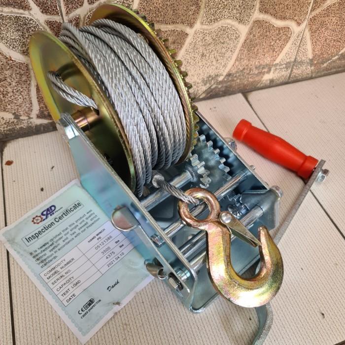 Hand Winch 3500Lbs Katrol Sling Baja 1500Kg Wire Rope Winch