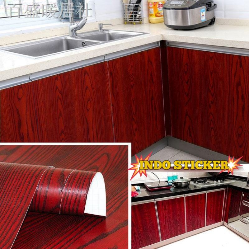 STIKER WALLPAPER LEMARI MEJA MOTIF SERAT KAYU KITCHEN SET