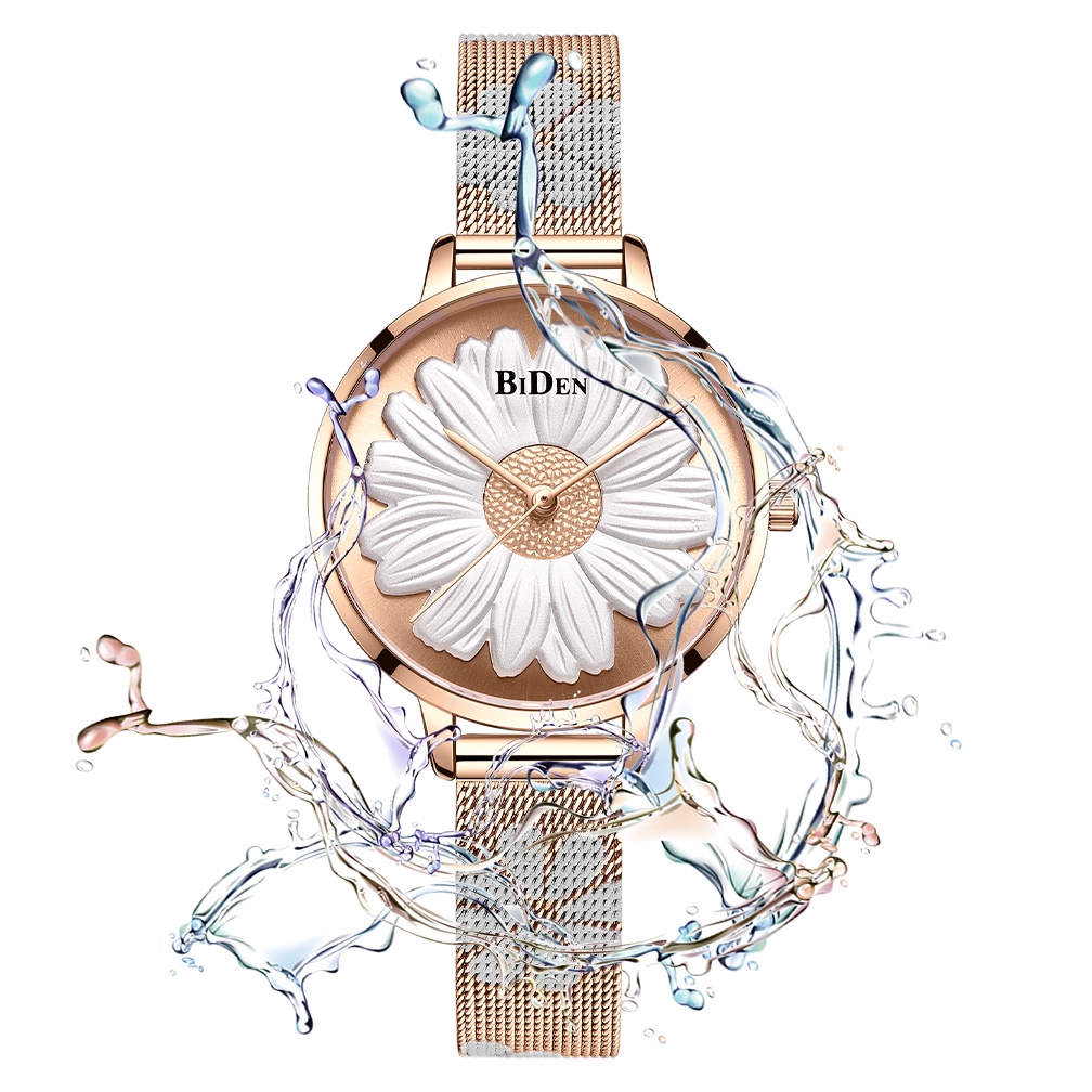 BIDEN Jam Tangan Wanita Santai Mode Krisan Dial Tahan Air Kuarsa Tali Jala Jam Wanita-6