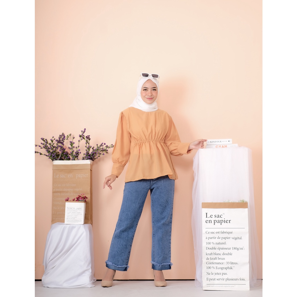 [ 𝐂𝐫𝐨𝐜𝐮𝐬 ]  Zafir Top / Costa Daren Serut Blouse Moscrepe-Zafir - MOKA
