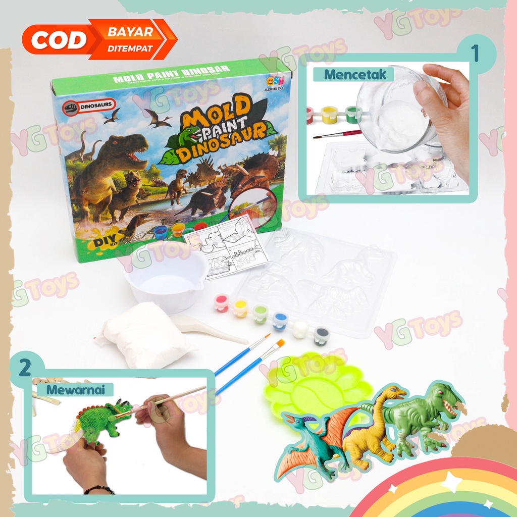 YGtoys Dino Mold Mainan Dinosaurus Dino DIY Painting Kit Set Melukis Mewarnai Patung Gypsum Anak Laki Laki Perempuan Edukatif