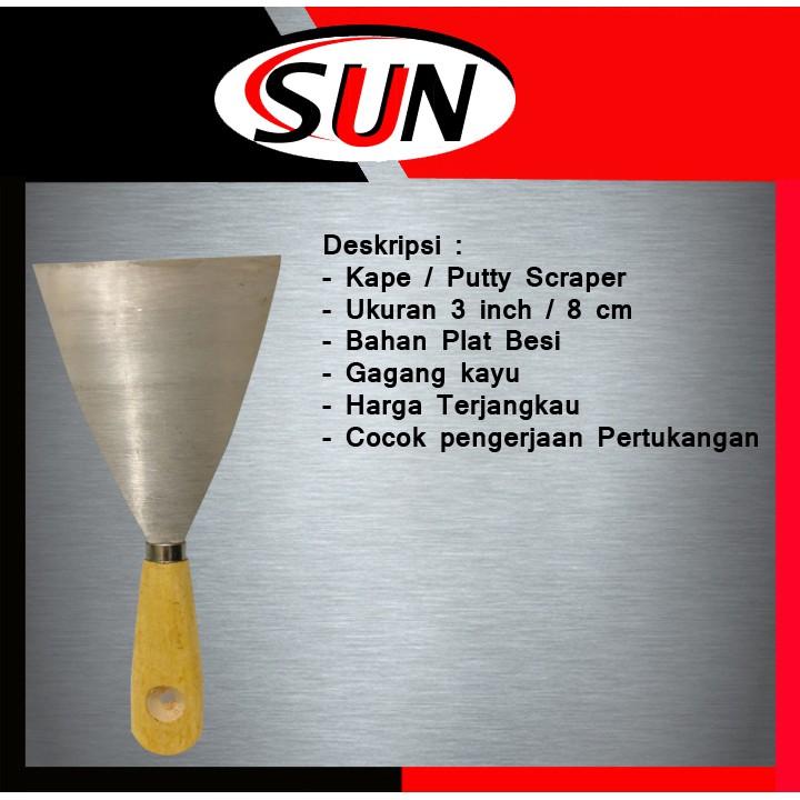 Kape Seng Gagang Kayu 3 Inch Putty Scraper Sekrap Skrap