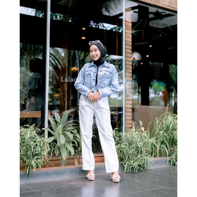 Destroy Ripped Crop Premium Jacket Jeans | Jaket denim jeans sobek wanita