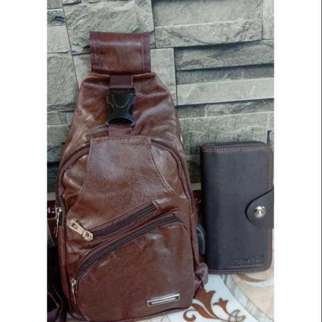 Paket ganteng Tas slempang kulit pria dan dompet keren