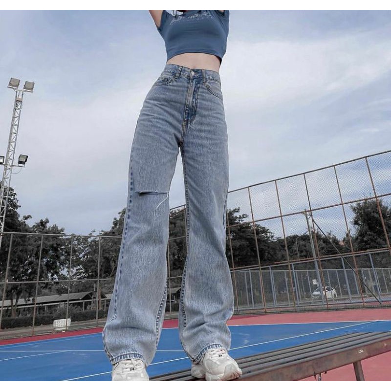 (27-34) LOOSE SNOWACID JEANS HW RIPPED SOBEK KEKINIAN / HIGHWAIST LOOSE CUT KNEE / HIGH WAIST JEANS 