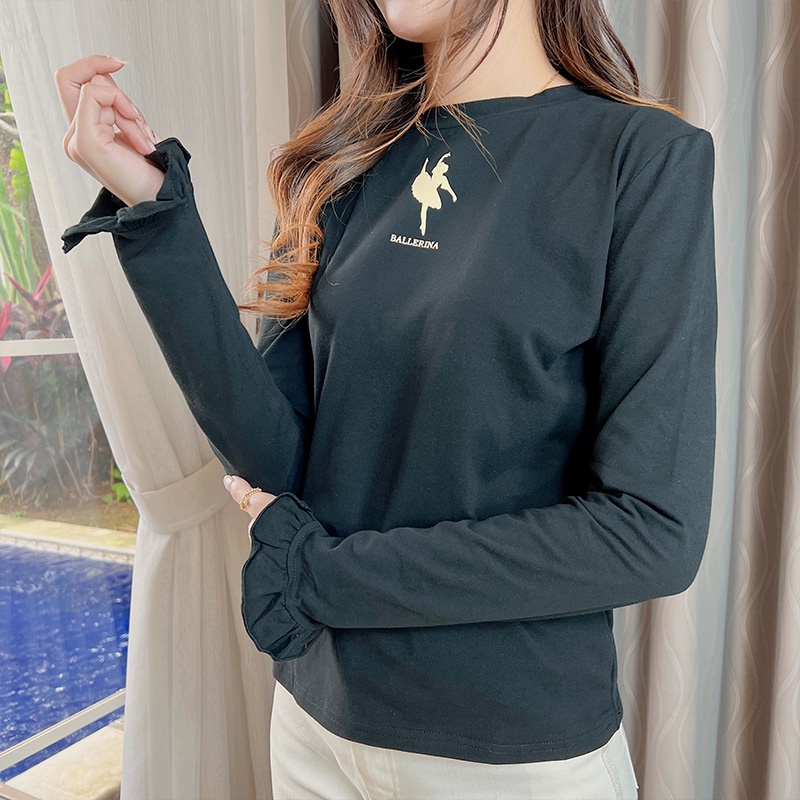 【SALE】Women Long Sleeve Plain T-Shirt Atasan Wanita Lengan Panjang Motif Balerina 2732 (S-XXL)