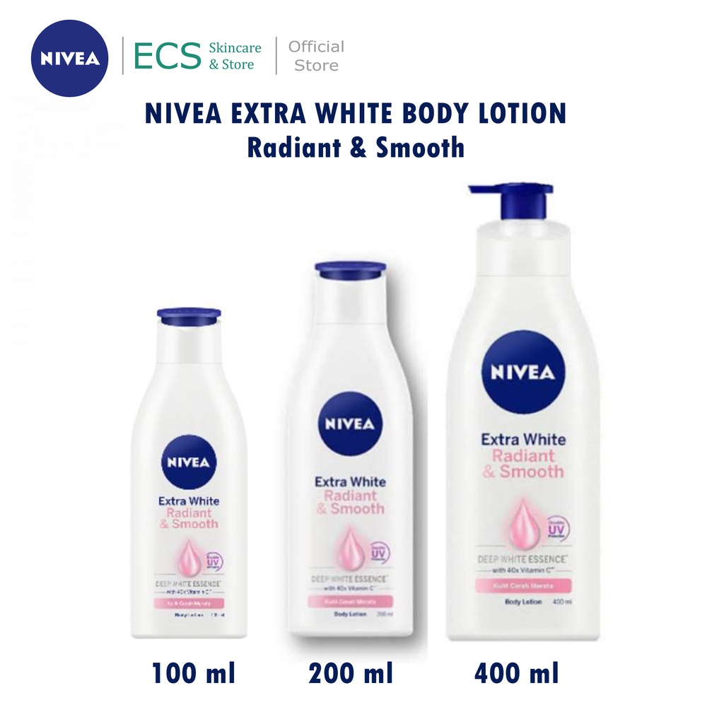 NIVEA Extra White RADIANT &amp; SMOOTH Body Serum / Body Lotion UV Protection Mencerahkan Kulit - Ukuran 180ml / 400 ml / 200ml / 100ml (Kemasan Besar Kecil Sedang) - Handbody Hanbody Hand Body Handbodi Hanbodi Radian Smoth