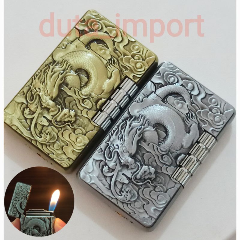 Korek Api Gas Refill Motif Naga Timbul murah Original Import