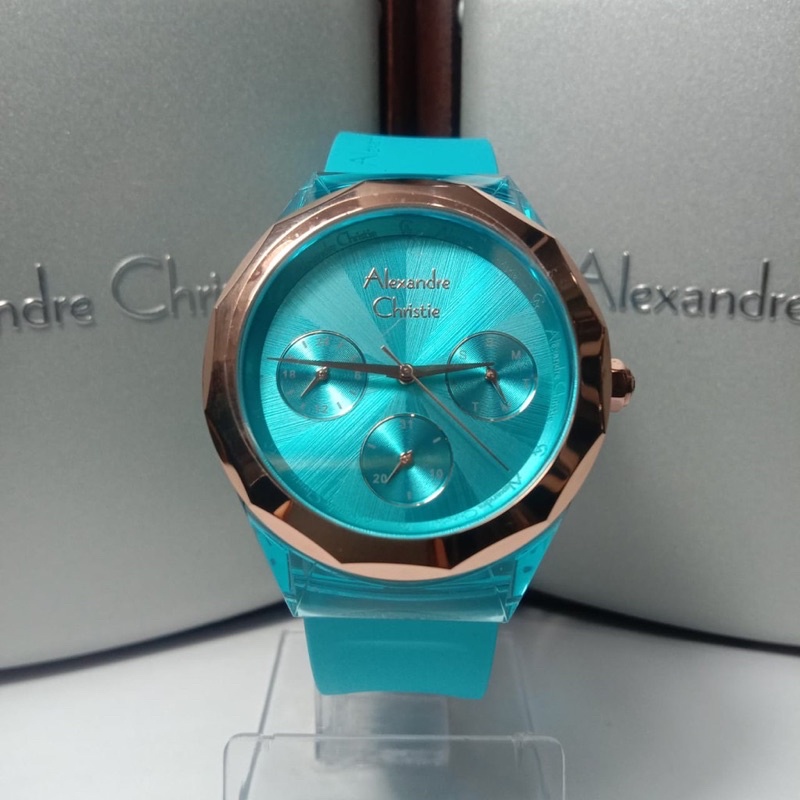 ALEXANDRE CHRISTIE AC 2808 WANITA ROSEGOLD FULL BIRU  RUBBER ORIGINAL