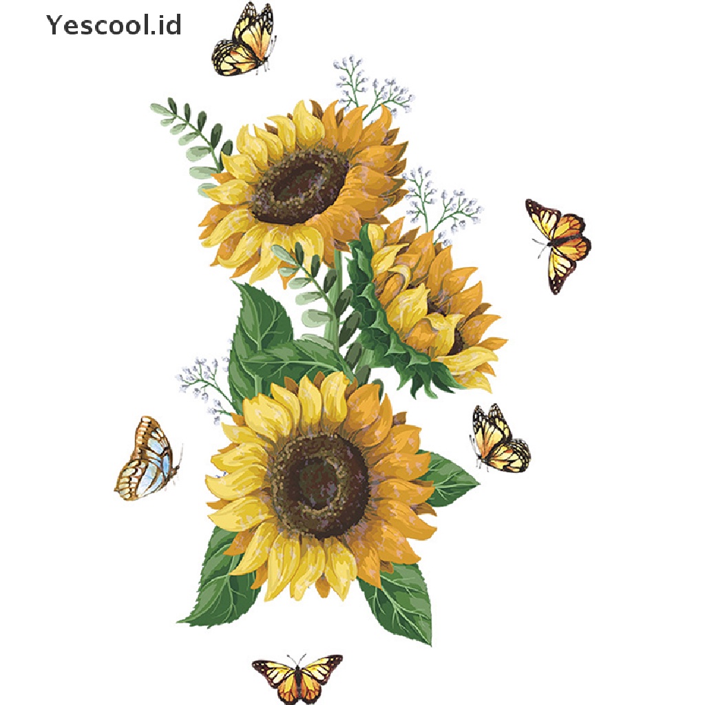 【Yescool】 Sunflower Wall Sticker Kitchen Waterproof Decals  For Bedroom Home Decoration .