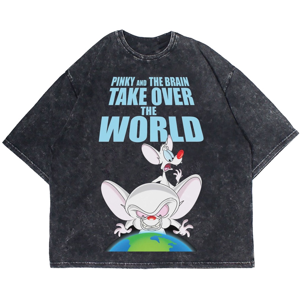 KAOS OVERSIZE PINKY AND THE BRAIN TAKE OVER THE WORLD WASHING VINTAGE TEE (T-SHIRT OVERSIZE WASHED)