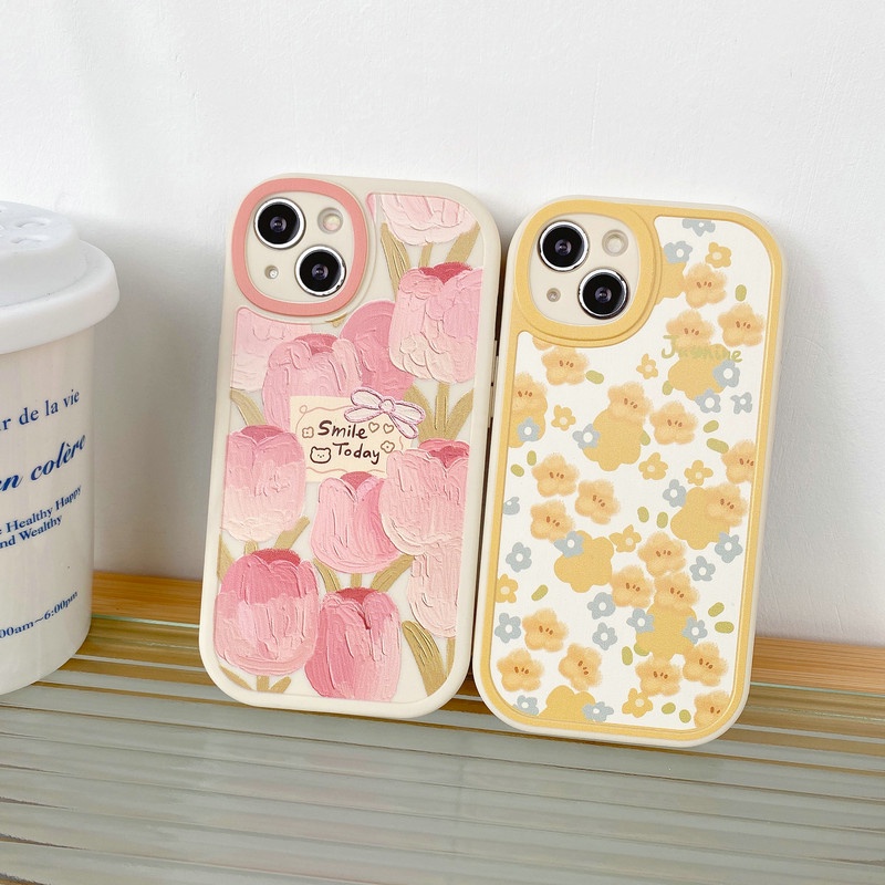 Casing untuk Samsung M23 A72 A73 A12 A32 A33 A52 A52s A51 A71 A50 A50s A30s A20 A30 A22 A21s A03 A03s A20s S22 Ultra S21 FE S20 Camera Lens Protection Jasmine & Tulips Soft Case Full Silicon Cover XF B01-7