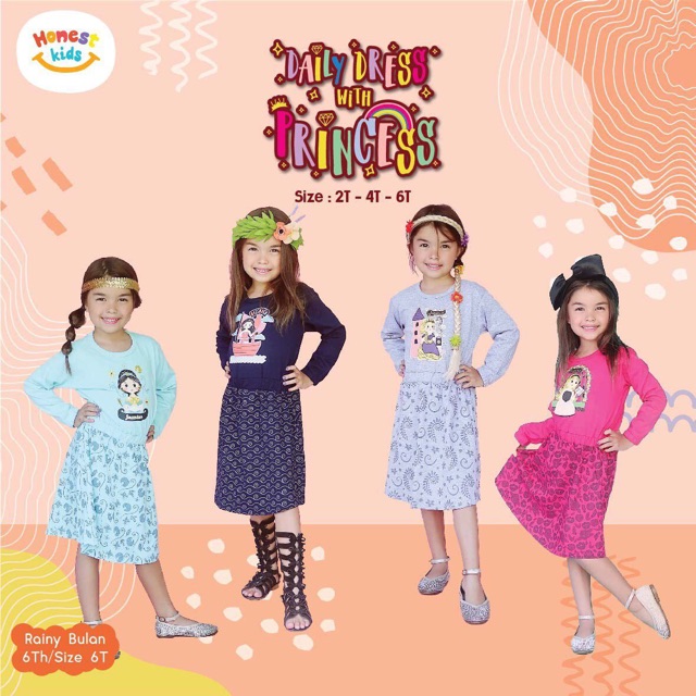 Dress tunik anak Honestkids daily dress Princess 2-6 tahun daily dress daster anak honest kids