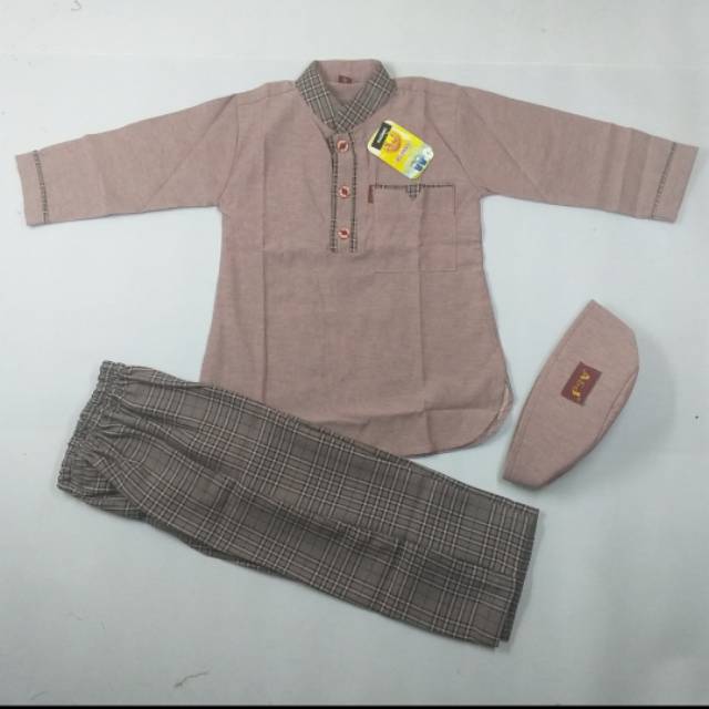MERAH BATA - BAJU KOKO ANAK PAKISTAN PANJANG CELANA KOTAK MERK AJ A&J AL JAMI