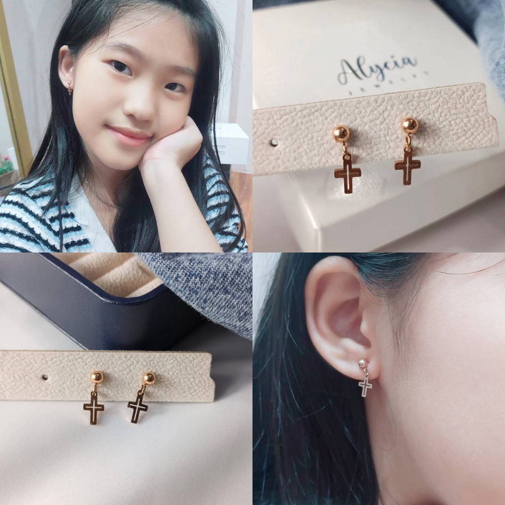 anting anak salib anti karat bisa untuk dewasa juga titanium lengkap box