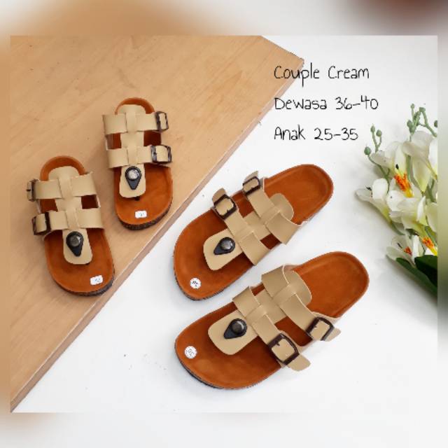 SB ~ Sandal Birken COUPLE IBU ANAK KREM//HARGA SATUAN