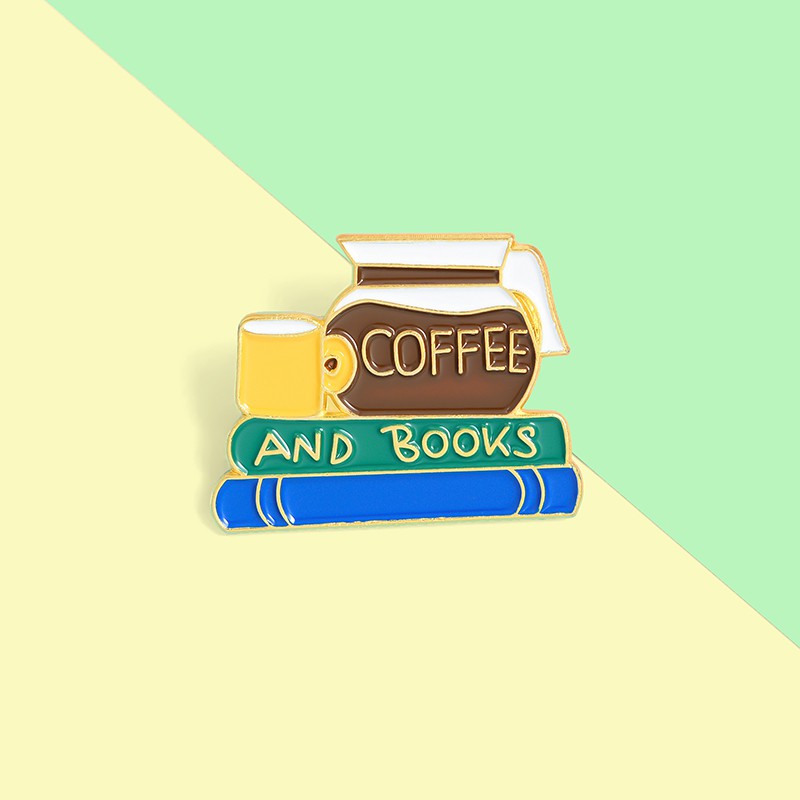 Bros Pin Enamel Desain Kartun Kopi / Buku / Minuman / Cacing Untuk Hadiah