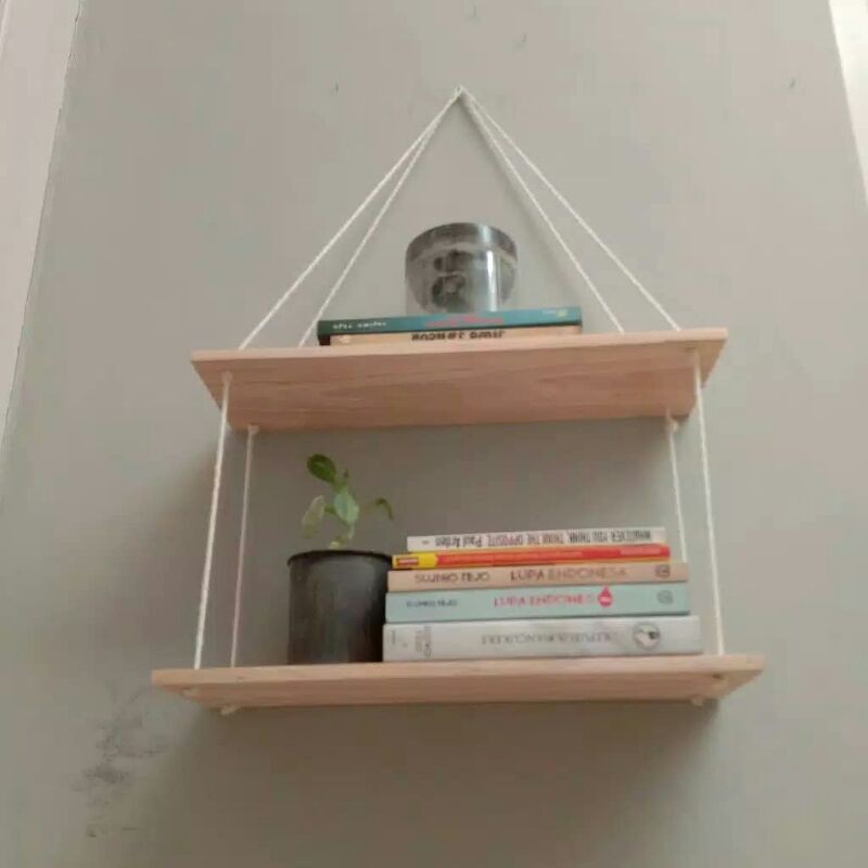 Rak dinding gantung kayu 2 tingkat