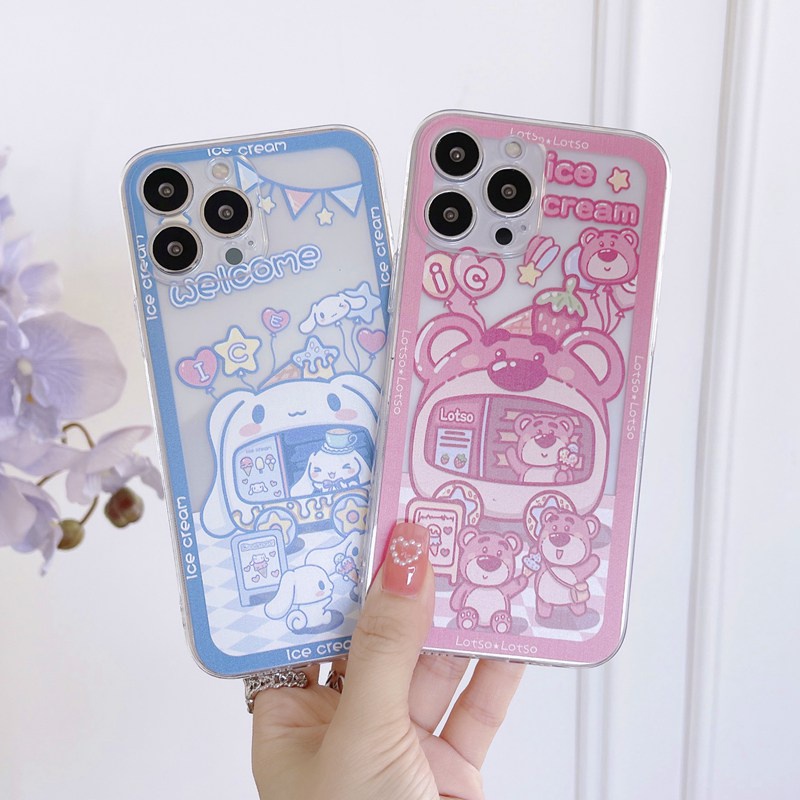 New ICE Cream Strawberry Bear Soft Case HP iP iPhone 11 12 13 Pro Max Mini 6 6S 7 8 + Plus SE 2020 X XR XS Max Pink Casing Apple