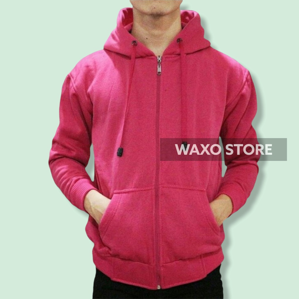 Jaket zipper polos hoodie L,XL,XXL pink fanta pria wanita waxo store