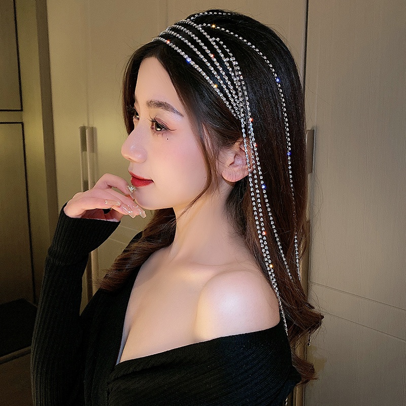 Headband Model Empat Lapis Aksen Berlian Imitasi Bahan Metal Untuk Wanita