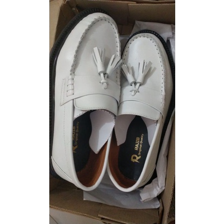 sepatu kulit asli loafer full putih -R'ajib