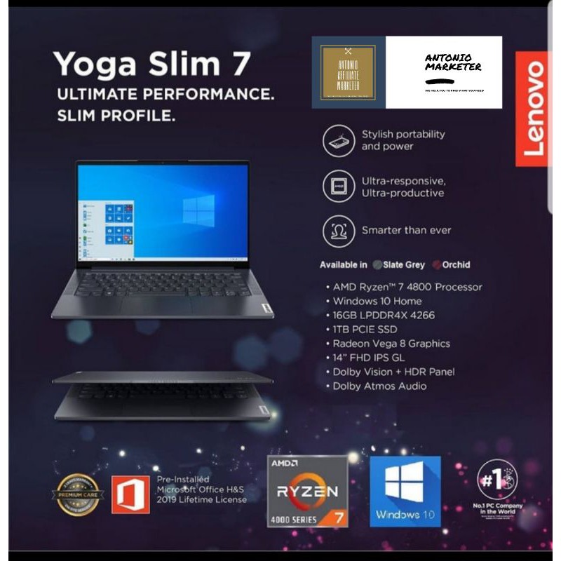 LENOVO SERI YOGA SLIM 7 AMD RYZEN 7-4800U, 16GB RAM 1TB SSD FHD IPS