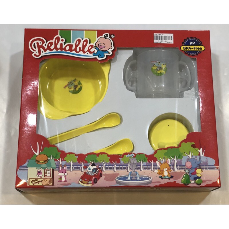 Feeding Set Reliable/PERLENGKAPAN MAKAN BAYI PIRING GELAS GARPU MANGKUK BAHAN 100% ECOFRIENDLY AMAN