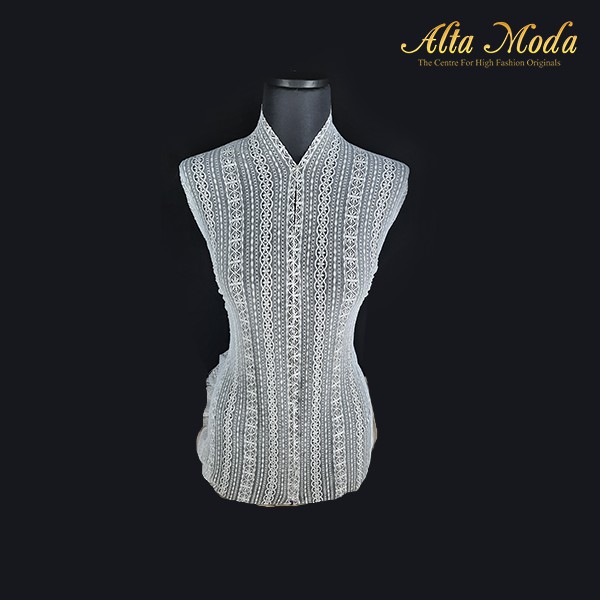 

Alta Moda Brokat Perancis White Stripes Desain
